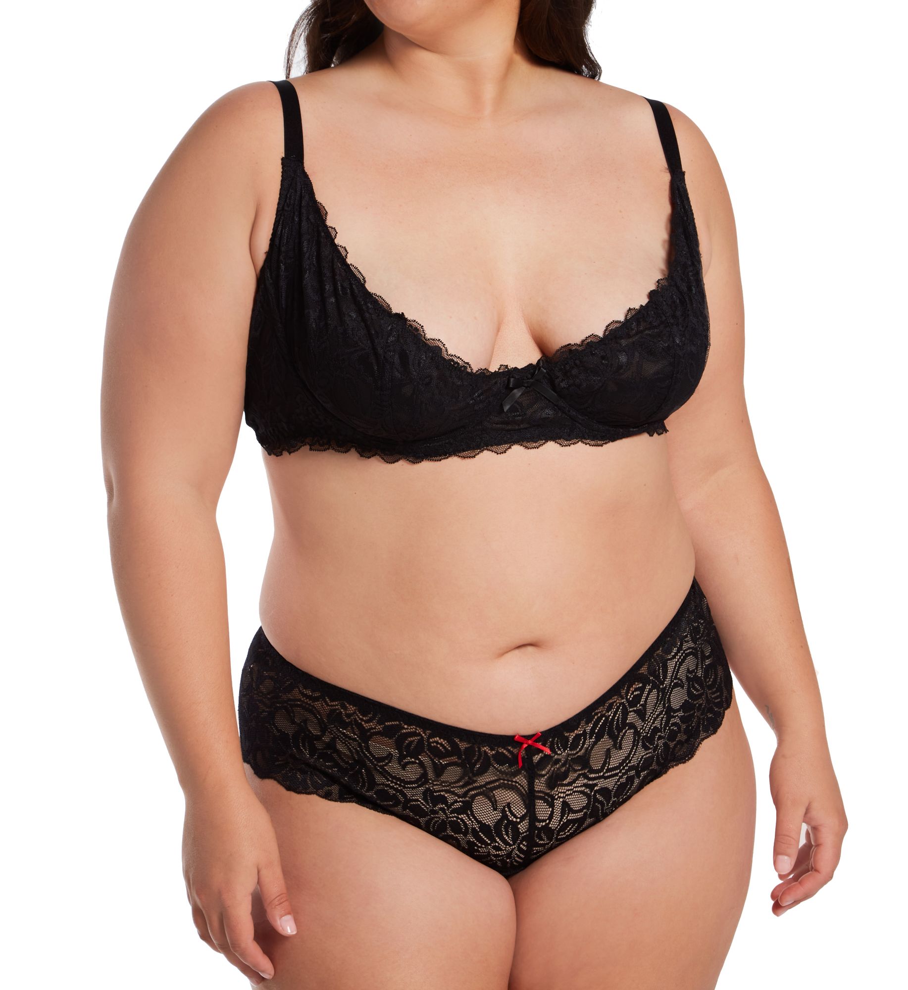 Dreamgirl Plus Stretch Lace Crotchless Overlap Satin Bow Pa 7177X - Image 3