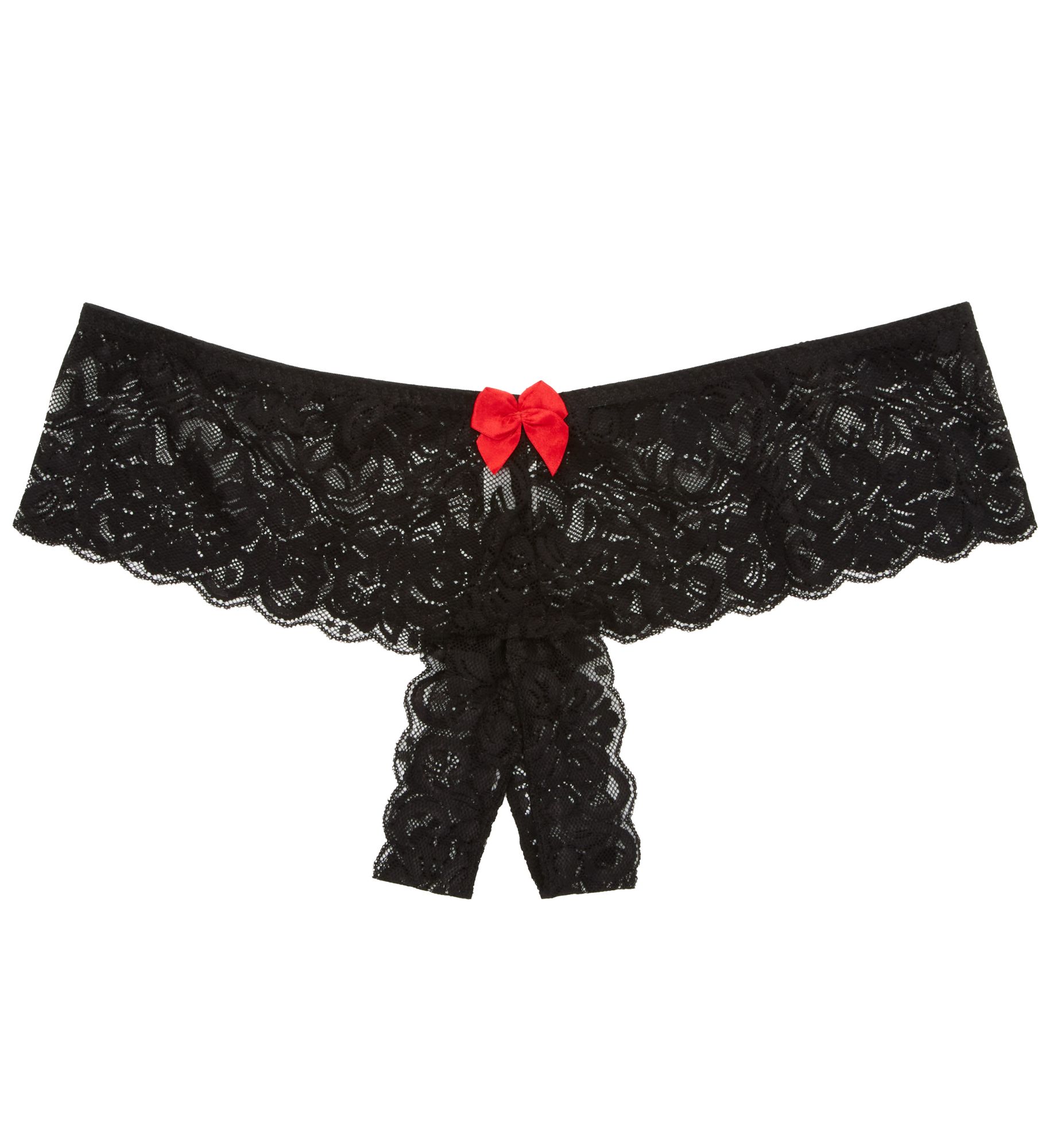 Dreamgirl Plus Stretch Lace Crotchless Overlap Satin Bow Pa 7177X - Image 4