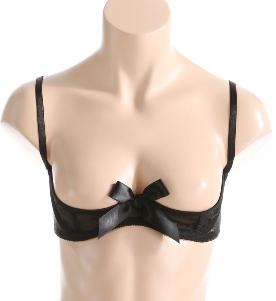 Dotted Stretch Mesh Open Cup Underwire Shelf Bra-fs