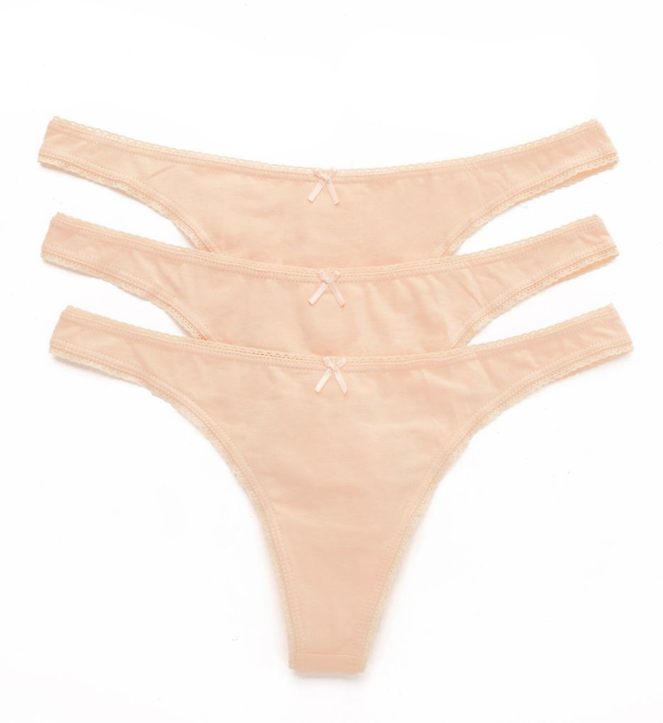 Eberjey : Eberjey A618LR3 Pima Goddess Picot Edge Thong - 3 Pack (Buff/Buff/Buff L/XL)