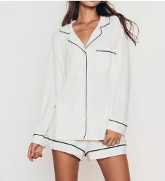 Gisele Long Sleeve Short PJ Set Ivory/Navy L