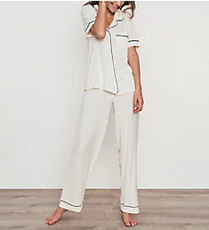 Gisele Short Sleeve and Pant PJ Set Ivory/Navy L