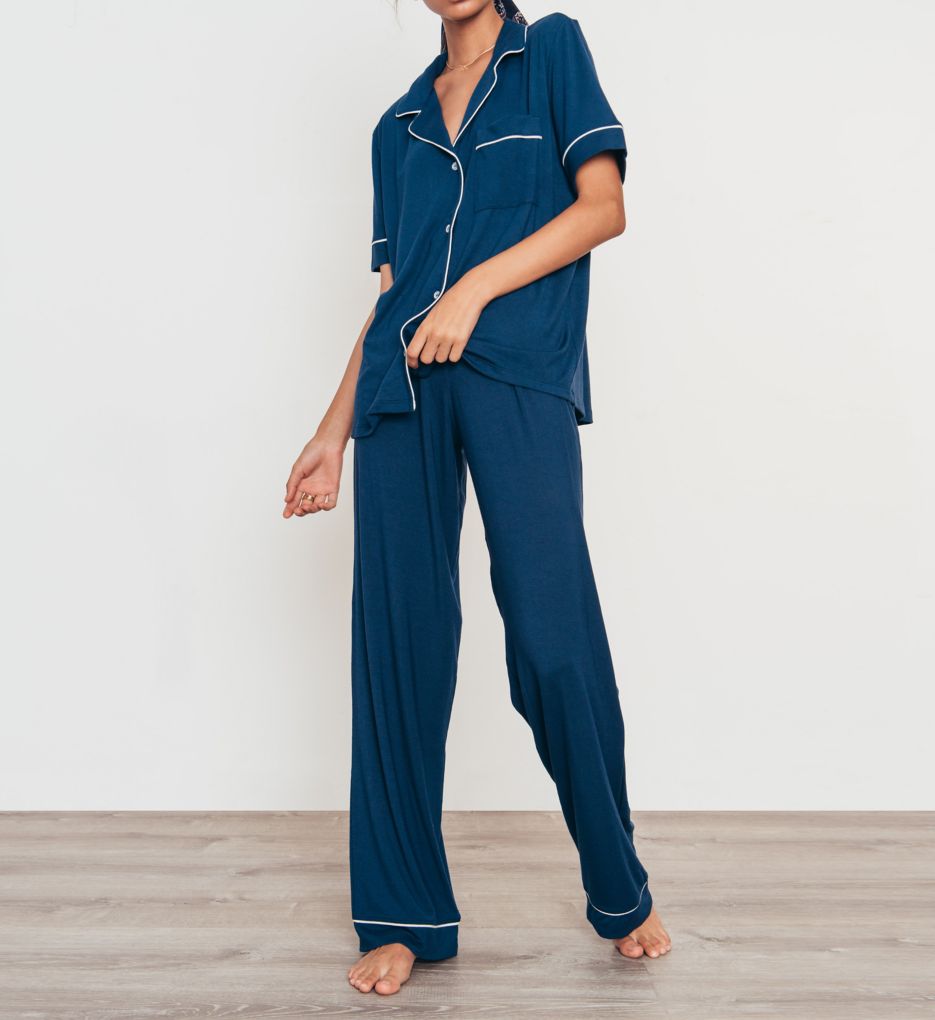 Gisele Short Sleeve and Pant PJ Set Navy/Ivory L by Eberjey