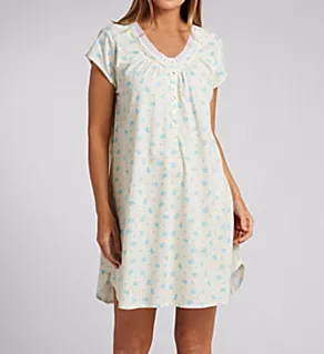 100% Cotton Jersey 36 Short-Sleeve Nightshirt Yellow Blue Floral M
