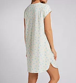 100% Cotton Jersey 36 Short-Sleeve Nightshirt Yellow Blue Floral M