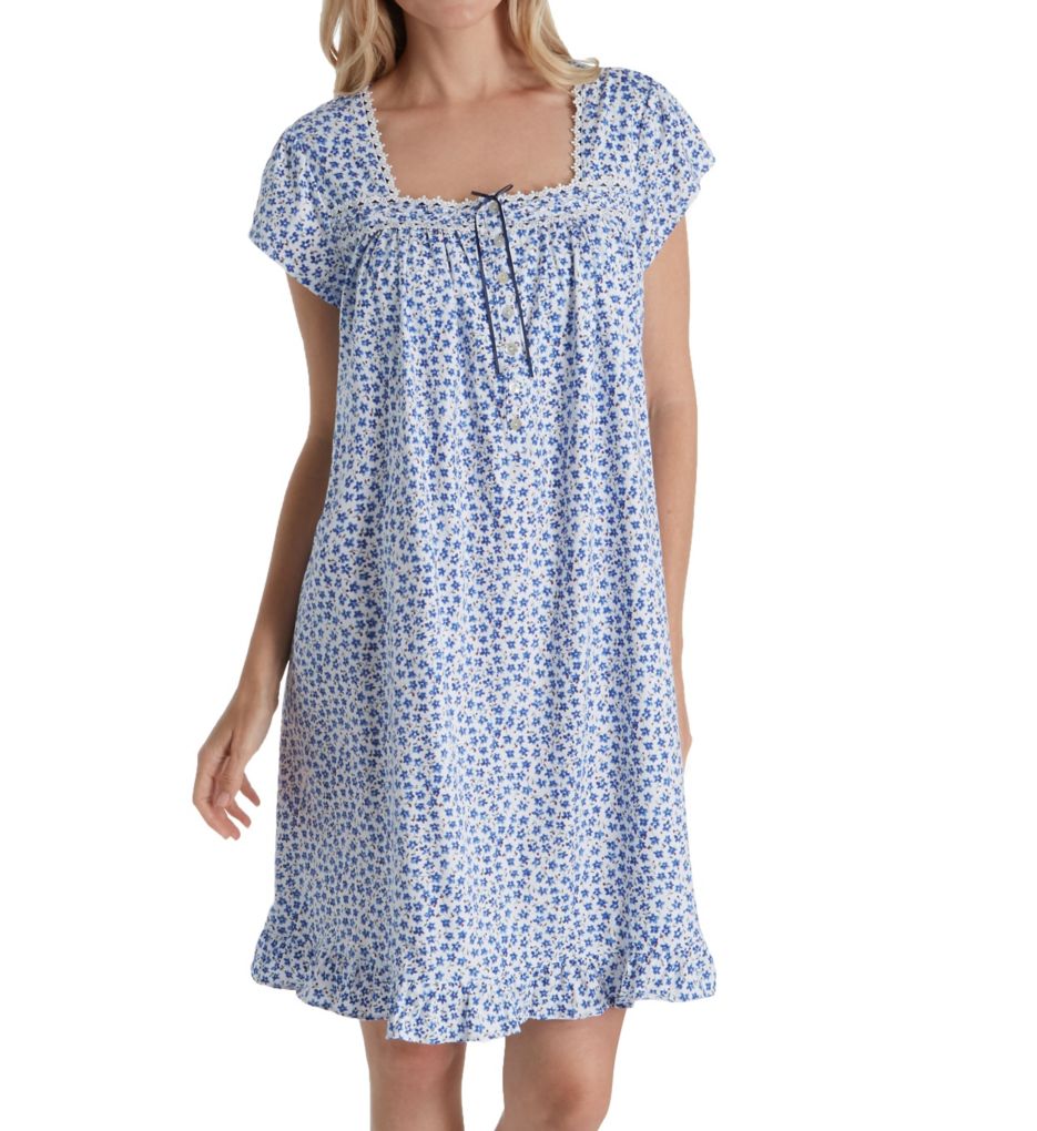 100% Cotton Jersey Cap Sleeve Short Nightgown-fs