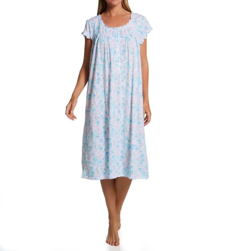 Cotton Modal Jersey Waltz Cap Sleeve Nightgown Aqua Floral 3X by Eileen West