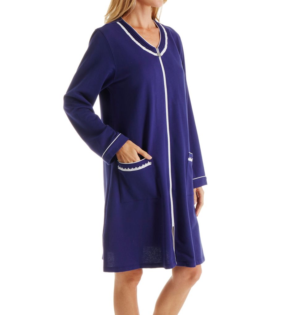 Blue Flower French Terry Short Zip Robe