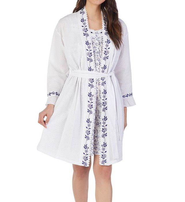 eileen west robe indigo seersucker scroll wrap short