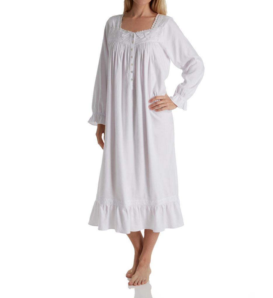 White Floral Embroidered Flannel Ballet Nightgown-fs