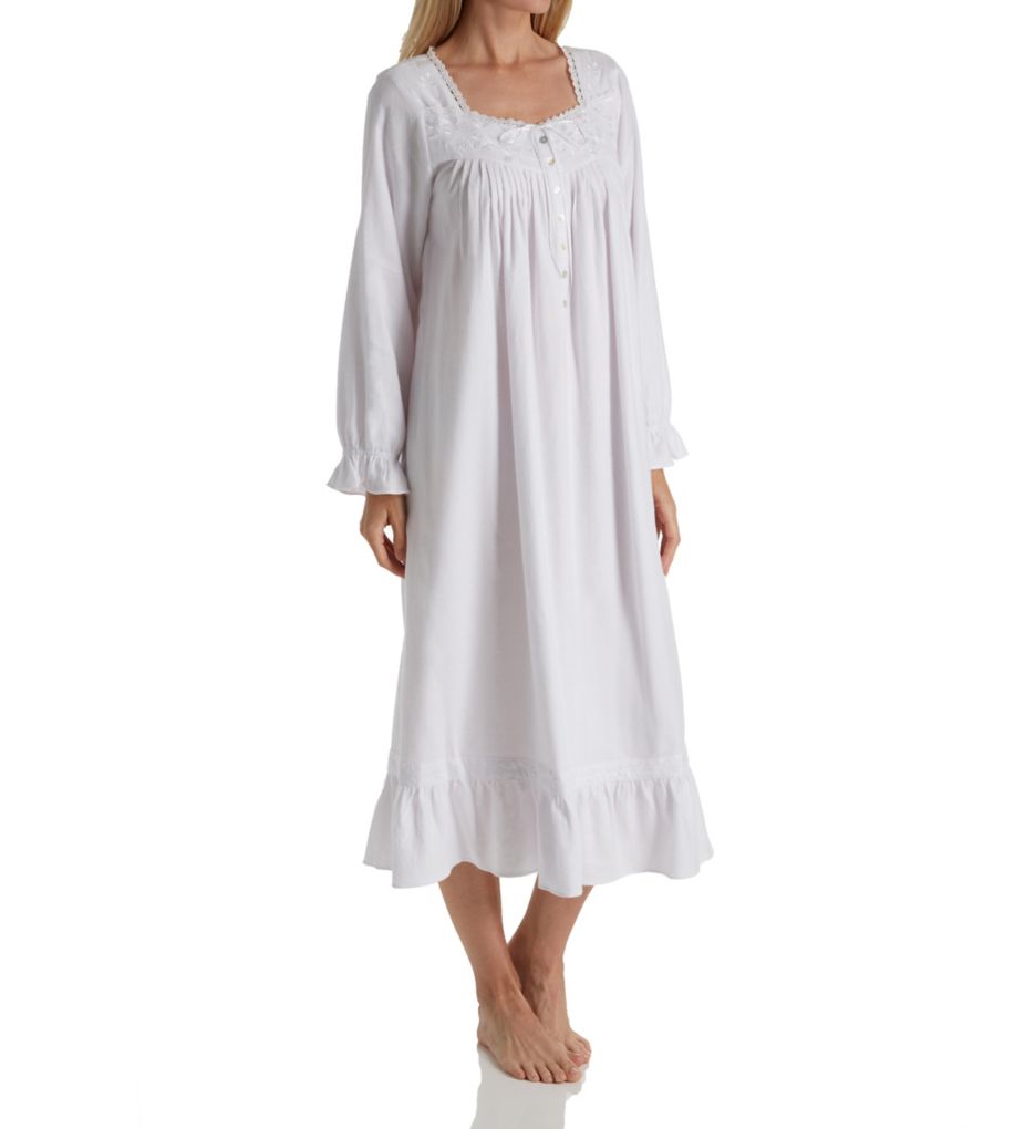 White Floral Embroidered Flannel Ballet Nightgown-gs