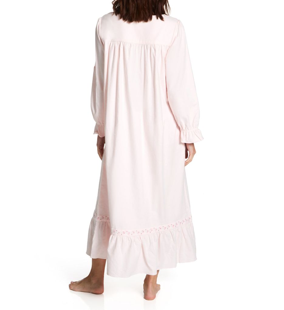 Cotton Flannel Embroidered Long Sleeve Long Gown