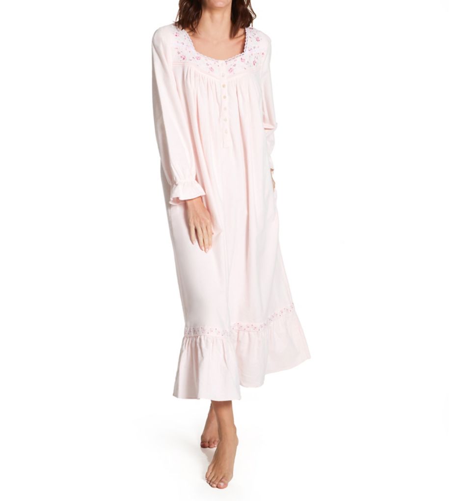 Cotton Flannel Embroidered Long Sleeve Long Gown-fs