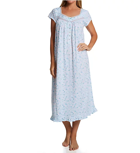 Eileen West 100% Cotton Jersey Knit Cap Sleeve Long Nightgown 5226613