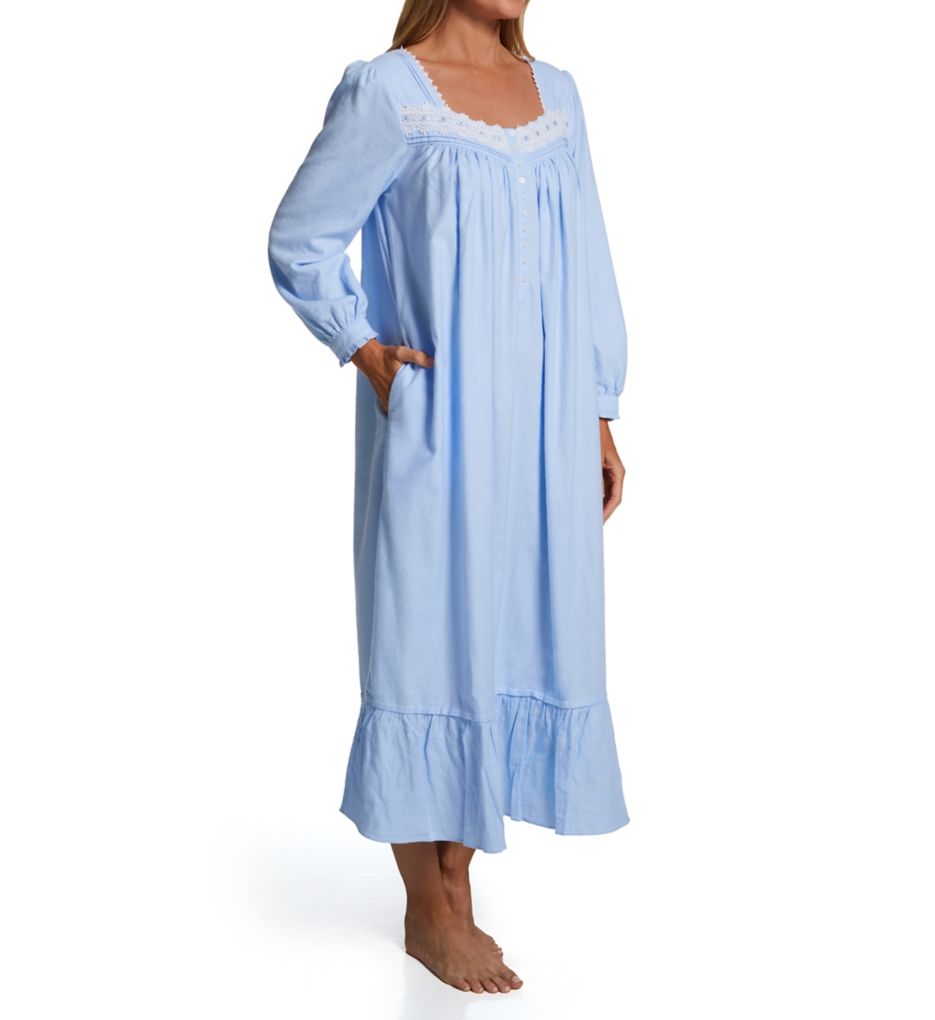 Flannel Blooming Blue Long Sleeve Ballet Nightgown-fs