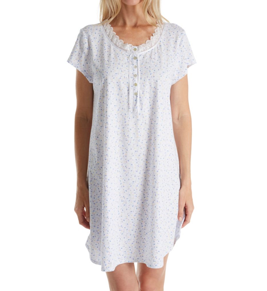 White Geo Cotton Jersey Short Nightgown-fs