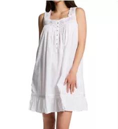 Sleeveless Floral Embroidered V-Neck Woven Chemise White Ground M