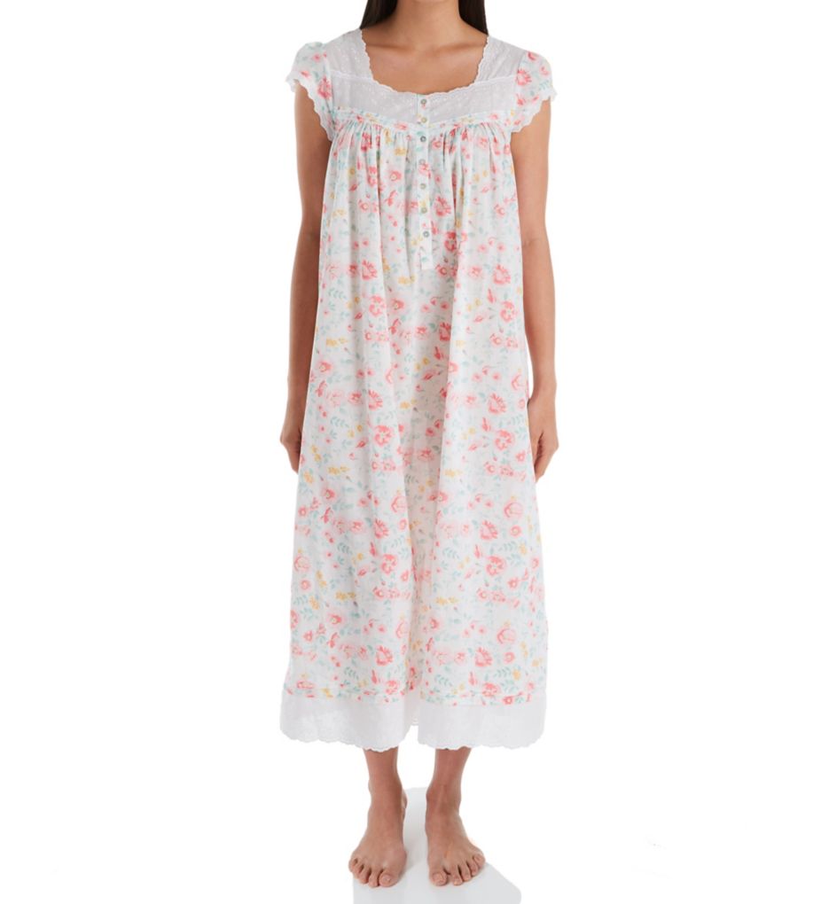 Watercolor Floral Cotton Lawn Cap Sleeve Nightgown-fs