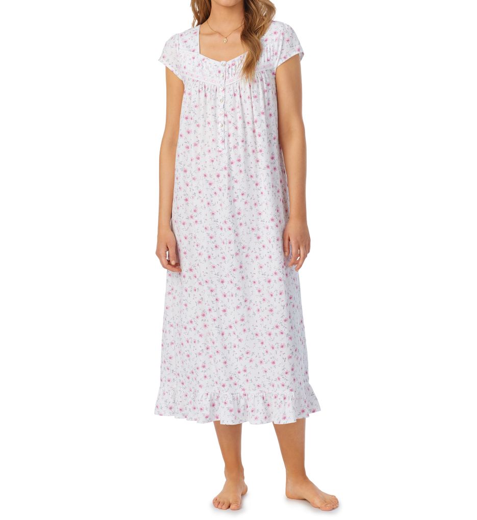 100% Cotton Jersey Knit Cap Sleeve Long Nightgown Petite Blooms S