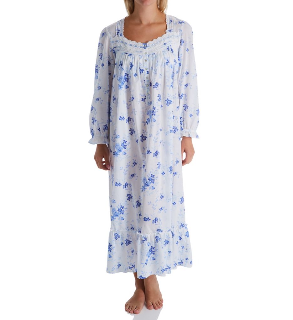 Blooming Floral Cotton Lawn Long Sleeve Nightgown-fs