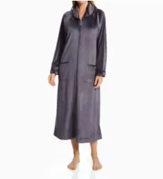 Double Sided Velour Long Sleeve Ballet Zip Robe Deepest Charcoal S/M