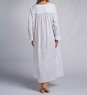 100% Cotton Long Sleeve Button Front Gown White S