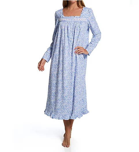 Eileen West 100% Cotton Jersey Knit Long Sleeve Long Nightgown Highlight Blooms L 