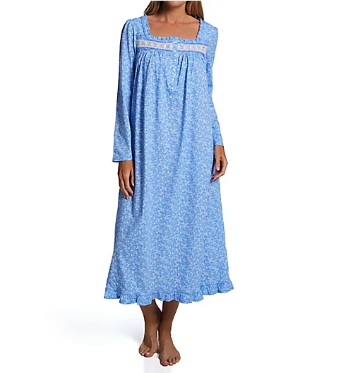 Eileen West 100% Cotton Jersey Knit Long Sleeve Long Nightgown 5826624