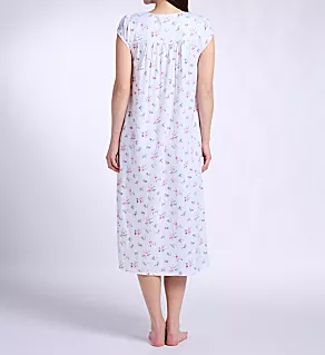 100% Cotton Jersey Knit 48 Cap Sleeve Gown White Grd Petite Roses S
