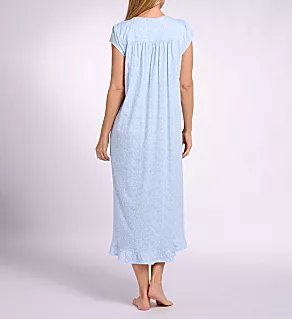 100% Cotton Jersey Knit 48 Cap Sleeve Gown Aqua Garden Ditsy M