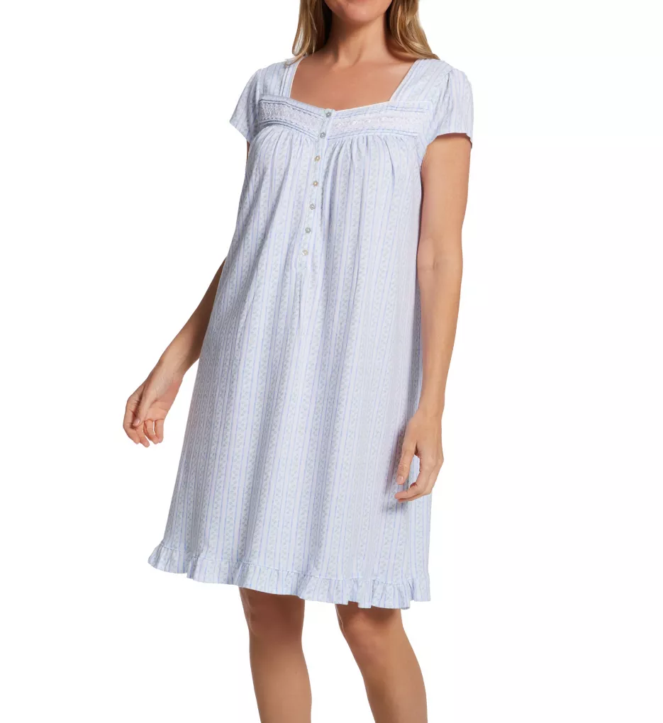 100% Cotton Jersey Knit 38 C/S Short Gown Floral Stripe XL