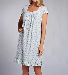 100% Cotton Jersey Knit 38 Cap Sleeve Short Gown Lavender Floral S