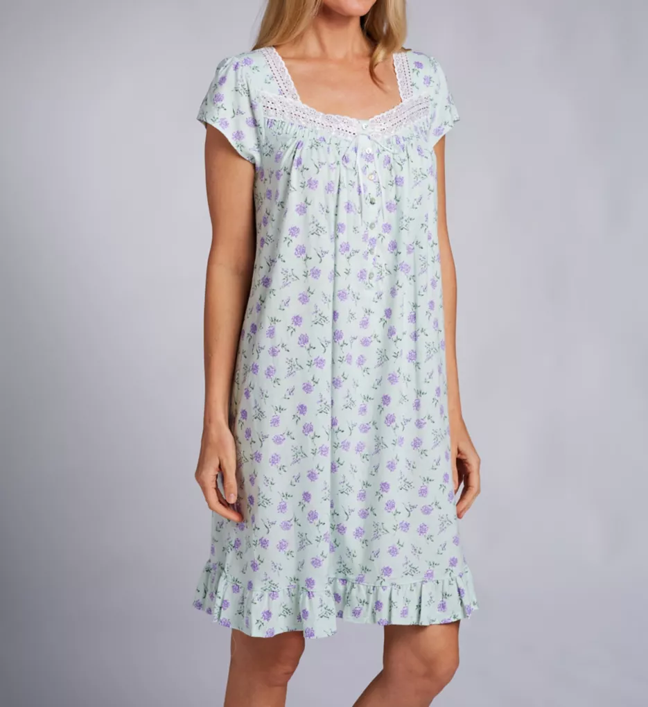 Plus Size 100% Cotton Jersey Knit Cap Sleeve Gown Lavender Floral 3X
