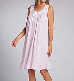 100% Cotton Jersey Knit Short Sleeveless Nightgown Pink Grd Spring Vines S