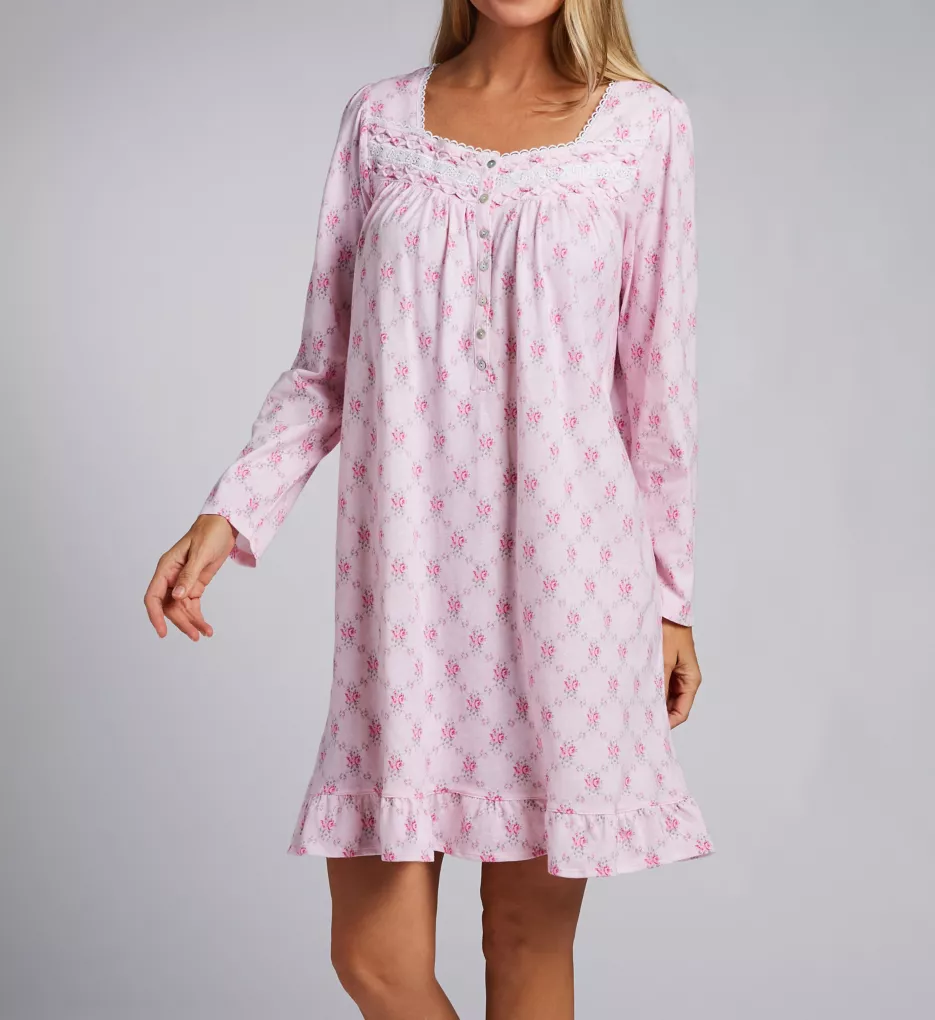 100% Cotton Jersey L/S Short Nightgown Diamond Rose S