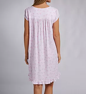 100% Cotton Jersey 38 Cap Sleeve Short Gown Pink Ground Rosebud S