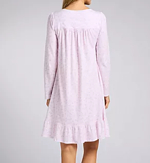 38 Long Sleeve Short Nightgown Pink Garden Rosebud S