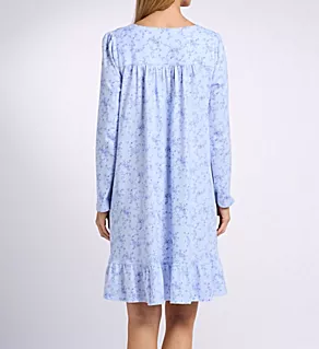 38 Short Long Sleeve Nightgown Blue Grd Viney Floral L
