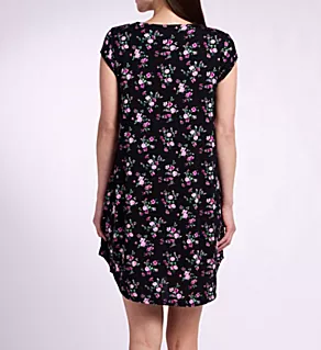Tencel Modal Jersey 36 New Cap Sleeve Nightshirt Black Garden Floral S