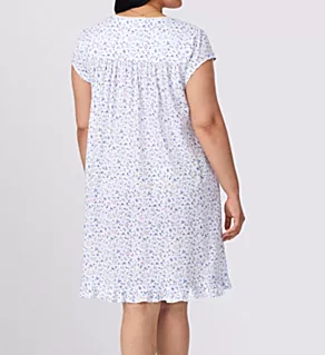 Plus Size 100% Cotton Jersey 38 Short Nightgown White Garden Ditsy 1X