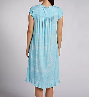 Tencel Modal Jersey 42 Waltz Cap Sleeve Nightgown Aqua Floral S