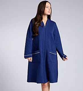 Cotton Rich Diamond Quilt 42 Zip Robe Solid Navy S/M