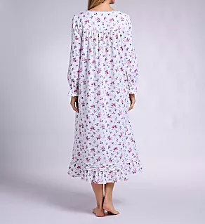 Heritage 100% Cotton Brushed Flannel Gown White Grd Rose Berry L