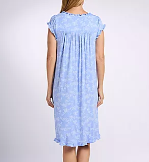 42 Cap Sleeve Waltz Nightgown Blue Grd White Floral L