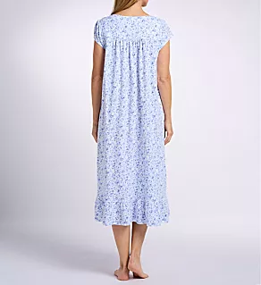 48 Short Cap Sleeve Nightgown White Grd Blue Floral XL