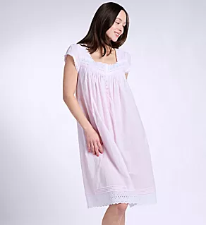 Cotton Lawn 42 Cap Sleeve Gown White Grd Pink Gingham S
