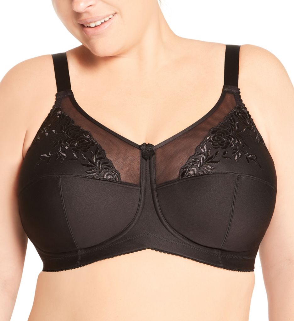 Embroidered Microfiber Wireless Soft-cup Bra Black 40B by Elila