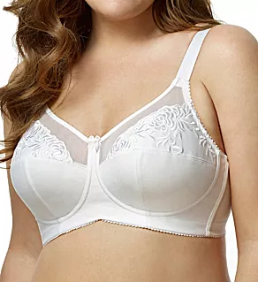 Embroidered Microfiber Wireless Soft-cup Bra White 42B