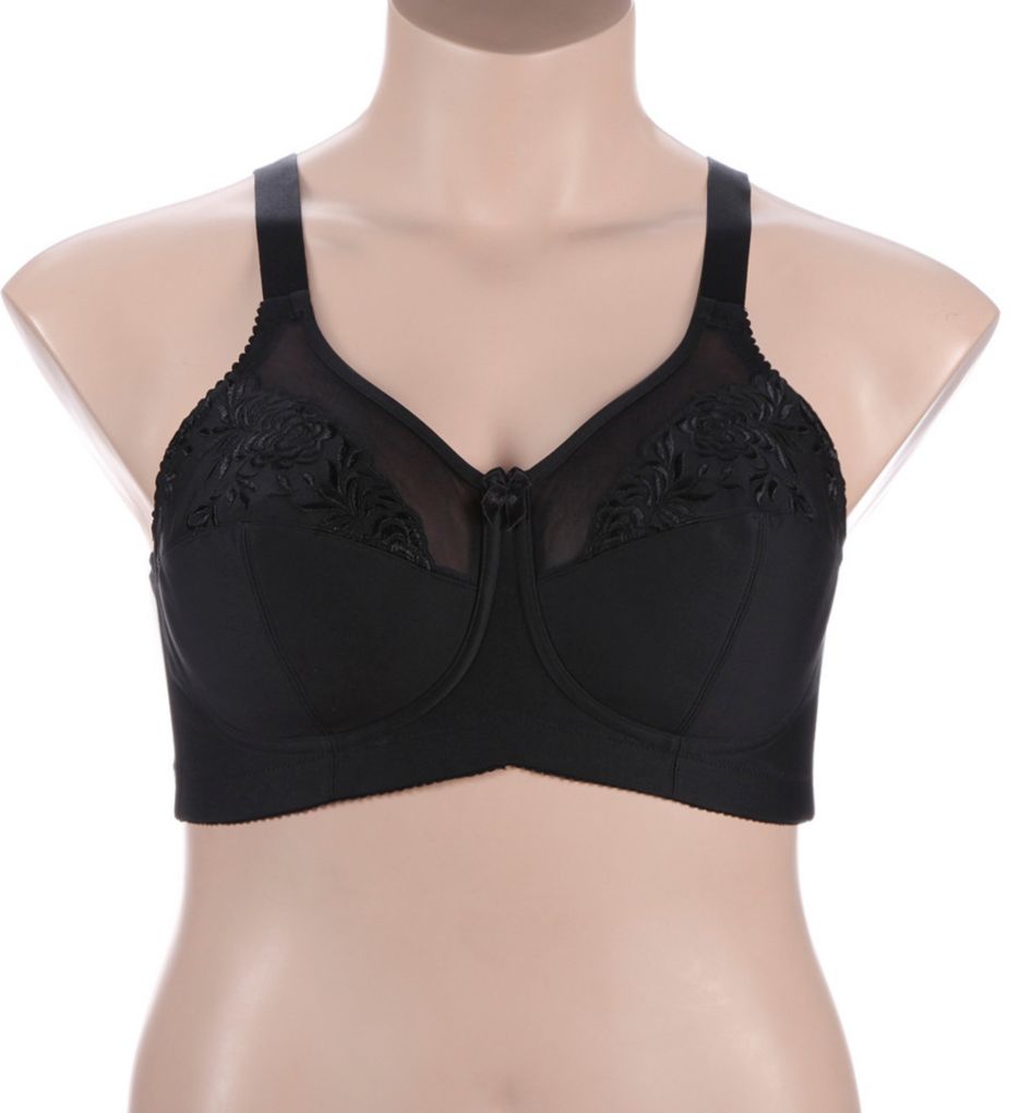 Embroidered Microfiber Wireless Soft-cup Bra Black 40B by Elila