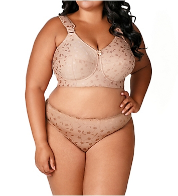 Elila 1305 Jacquard Softcup Bra 44H White Cushioned Straps Full Coverage Leaf
